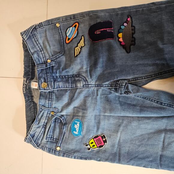 Cat & Jack Super Skinny Jeans Medium Blue w/Patches & Unfinished Hem 12 2409 - Picture 4 of 12